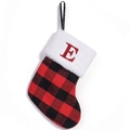 Chaussette de Noël à carreaux rouges et noirs avec peluche blanche et lettre E brodée - Lettre E