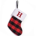 Chaussette de Noël classique à carreaux rouge et noir avec revers blanc et broderie lettre H - Lettre H