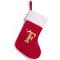 Red knitted Christmas stocking with white faux fur trim and gold glitter letter F embroidery - Letter F (F)