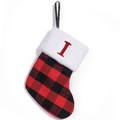 Chaussette de Noël à carreaux rouges et noirs avec broderie lettre I et fausse fourrure - Lettre I