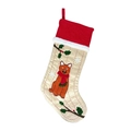 Chaussette de Noël avec broderie renard marron sur un fond en satin couleur crème - Renard