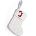 White cable knit Christmas stocking hanging ornament with red embroidered letter J - Letter J