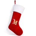 Red Christmas stocking with white faux fur cuff and gold letter M hanging decoration - Letter M