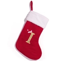 Red knitted Christmas stocking with white faux fur trim and gold embroidered letter I - Letter I (I)