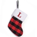 Chaussette de Noël à carreaux rouges et noirs avec fausse fourrure et lettre L brodée - Lettre L
