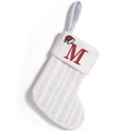 Chunky cable knit white Christmas stocking featuring an embroidered red letter M - Letter M