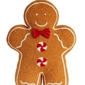 Coussin peluche bonhomme en pain d'épices en sherpa marron avec nœud rouge et boutons - 45cm/17.7inch