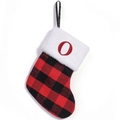 Chaussette de Noël à carreaux rouges et noirs avec peluche et lettre O brodée - Lettre O
