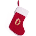 Red knit Christmas stocking with white faux fur cuff and gold embroidered letter O - Letter O (O)