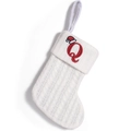White cable knit Christmas stocking with red embroidered letter Q and mini Santa hat decoration - Letter Q