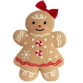 Cuscino omino di pan di zenzero in peluche con fiocco rosso e trama calda per il Natale - Ragazza di pan di zenzero con fiocco