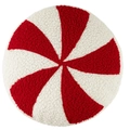 Coussin rond en bonbon à rayures rouges et blanches en peluche bouclée douce - 33CM / Coussin Bonbon Rond