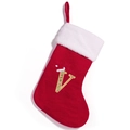 Red knit Christmas stocking featuring embroidered gold letter V and a festive Santa hat - Letter V (V)