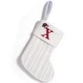 White knitted Christmas stocking with red letter X embroidery and mini Santa hat - Letter X