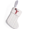 Chunky knit white Christmas stocking featuring an embroidered red letter Y and mini hat - Letter Y