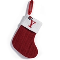 Rote Strick-Weihnachtssocke mit weißem Rand und gesticktem Buchstaben Y mit Nikolausmütze - Buchstabe Y