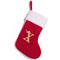 Red knit Christmas stocking with white faux fur cuff and gold letter X embroidery - Letter X (X)