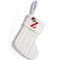 White knitted Christmas stocking with red embroidered letter Z and small Santa hat detail - Letter Z