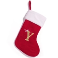 Red knit Christmas stocking with white faux fur cuff and golden embroidered letter Y - Letter Y (Y)