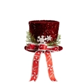 Zylinder für Weihnachtsbaumspitze mit roten Pailletten, Schleife und Schneeflocken - Rot (ML-O1427/Paillettenhut)