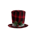 Classic red and black plaid Christmas tree topper hat with pine cones and red berries - Red and Black Plaid Style