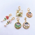Handmade enamel flower pendants with pearls and gold-plated clips for jewelry making - Magenta Lotus (Natural Pearl)