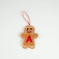 Gingerbread man plush ornament with red embroidered letter A and festive hanging ribbon - Letter A Pendant (ML-O1438/A)