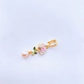 Handmade enamel rose flower pendant with a natural pink pearl drop and golden clasp - Pink Rose (Natural Pearl)