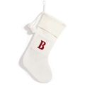 Witte gebreide kerstsok met rode geborduurde letter B en kleine pompon-details - Witte Letter B