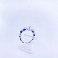 Close-up of silver beaded adjustable ring setting with a vertical peg for pearl inlay - Braided Style / Platinum Silver Twist