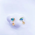Gold-plated fan-shaped drop earrings with blue-green shell inlay and flower charm - 18K Gold Plated Abalone Shell Earring Post Only (Without Pearl)