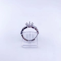 Macro detail of adjustable silver ring base with crown prong setting and pavé accents - Lace Crown Style (Without Pearl) / White Gold