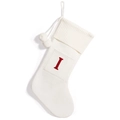 White knitted Christmas stocking with red embroidered letter I and pompom detail - White Letter I