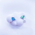 Detail of fan-shaped silver stud earrings with colorful abalone shell inlay on white cloud base - White Gold Plated Abalone Shell Earring Post Only (Without Pearl)