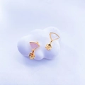 Close-up of gold-plated fan-shaped earrings with white shell and hollow flower pendant - 18K Gold Plated White Shell Earring Post Only (Without Pearl)