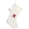 Knitted Christmas stocking in cream white with red embroidered letter M and white pompom - White Letter M