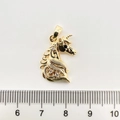 Macro view of gold-plated unicorn head pendant with crystal accents and measurements - Unicorn / 18K Gold