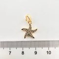 Détail d'un pendentif étoile de mer plaqué or de 1,5 cm avec zircons blancs et règle - Étoile de Mer / Or