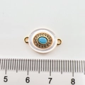 Macro detail of 18k gold plated turquoise pendant with shell inlay and scale reference - Full Diamond Oval