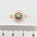 18k gold plated floral jewelry connector with turquoise bead and crystals, 18mm detail - Full Diamond Lace