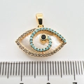 Ciondolo occhio greco placcato oro con zirconi e pietre turchesi, larghezza 2,8 cm - Occhio del Diavolo Oro