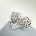 Macro shot of 925 silver camellia earring with micro-set shell and cubic zirconia stones - Earrings Only (Without Pearl) - Silver