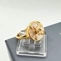 Macro detail of rotating gold flower ring with mother of pearl and zircon stones - Adjustable Open Design / Adjustable Ring