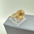 Close-up of a floral gold ring mount with shell petals and sparkling zircon accents - Ring Blank Setting / Gold