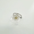 Detailed macro view of S925 silver floral ring with white petals and yellow gemstone - Ring / Single (Without Pearl) / White Gold