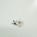 Detail of S925 silver flower setting with white pearlescent petals and yellow zircon - Pendant / Without Pearl and Chain / White Gold