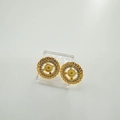 Base de pendientes de girasol en oro de 18K con circonita y diseño floral hueco dorado - Poste de pendiente