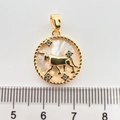 25mm Stier-Anhänger aus Gold mit weißem Perlmutteinsatz und gedrehtem Rand - Stier Weißes Perlmutt