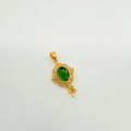 Pendentif vintage doré avec zircon émeraude ovale et tige en argent S925 pour bijoux DIY - Pendentif Seul - Or (Sans Chaîne/Perle)