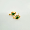 Boucles d'oreilles vintage dorées avec zircon émeraude ovale et dentelle métal - Style creux vintage / Tige de Boucle d'Oreille Sans Perle - Or
